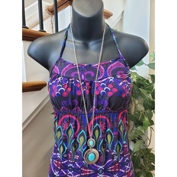 Xhilaration Women's Multicolor Rayon Halter Neck Sleeveless Long Maxi Dress XS - Picture 2 of 11